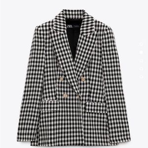 Zara Double Breasted Houndstooth Blazer NWT M